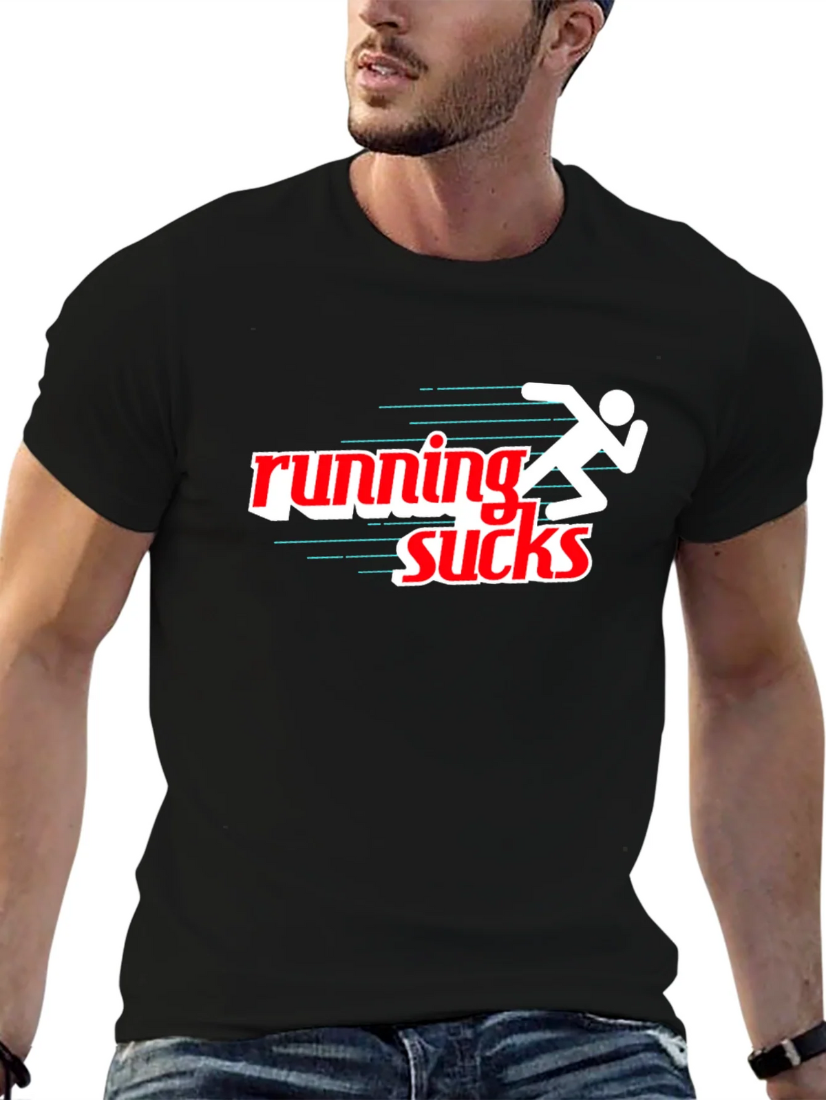 Running Sucks Graphic T-Shirt - Black Sporty & Humorous product image 6