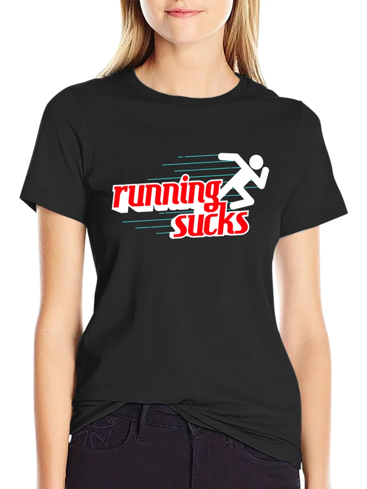 Running Sucks Graphic T-Shirt - Black Sporty & Humorous product image 2