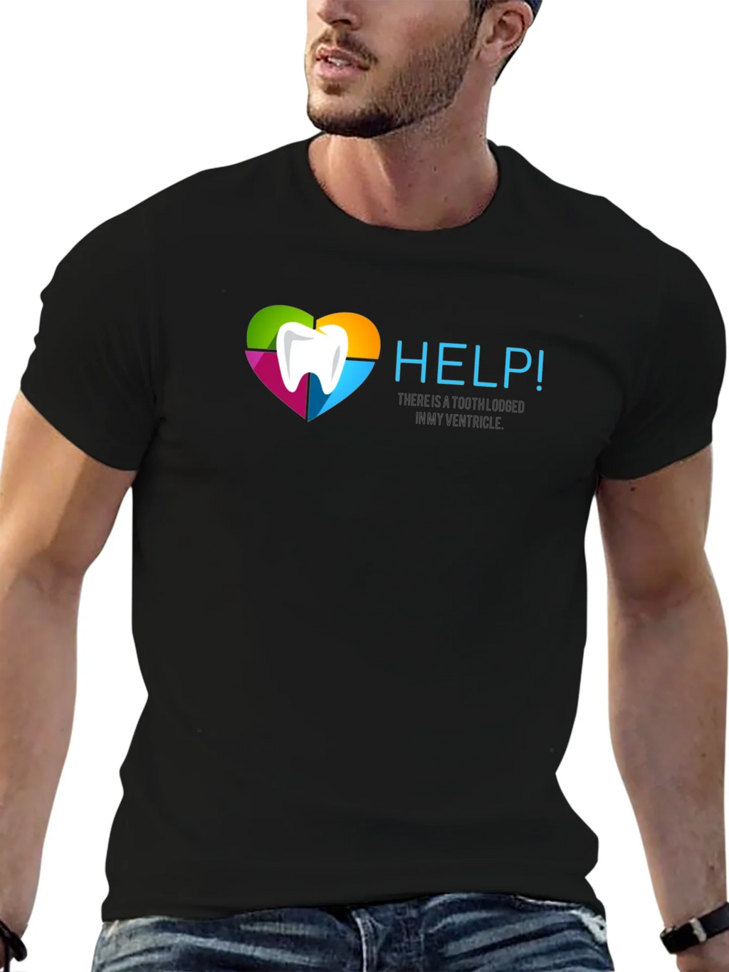 Help! Funny Tooth Ventricle Black T-Shirt product image 6