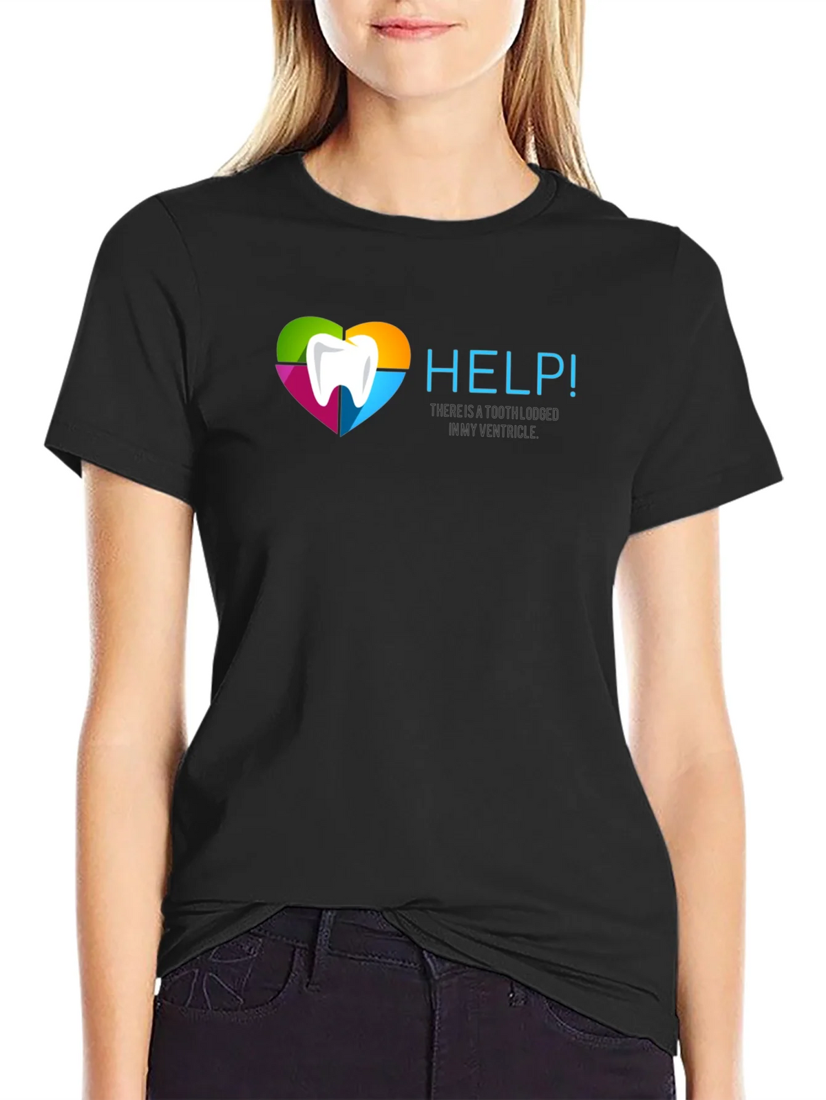 Help! Funny Tooth Ventricle Black T-Shirt product image 2