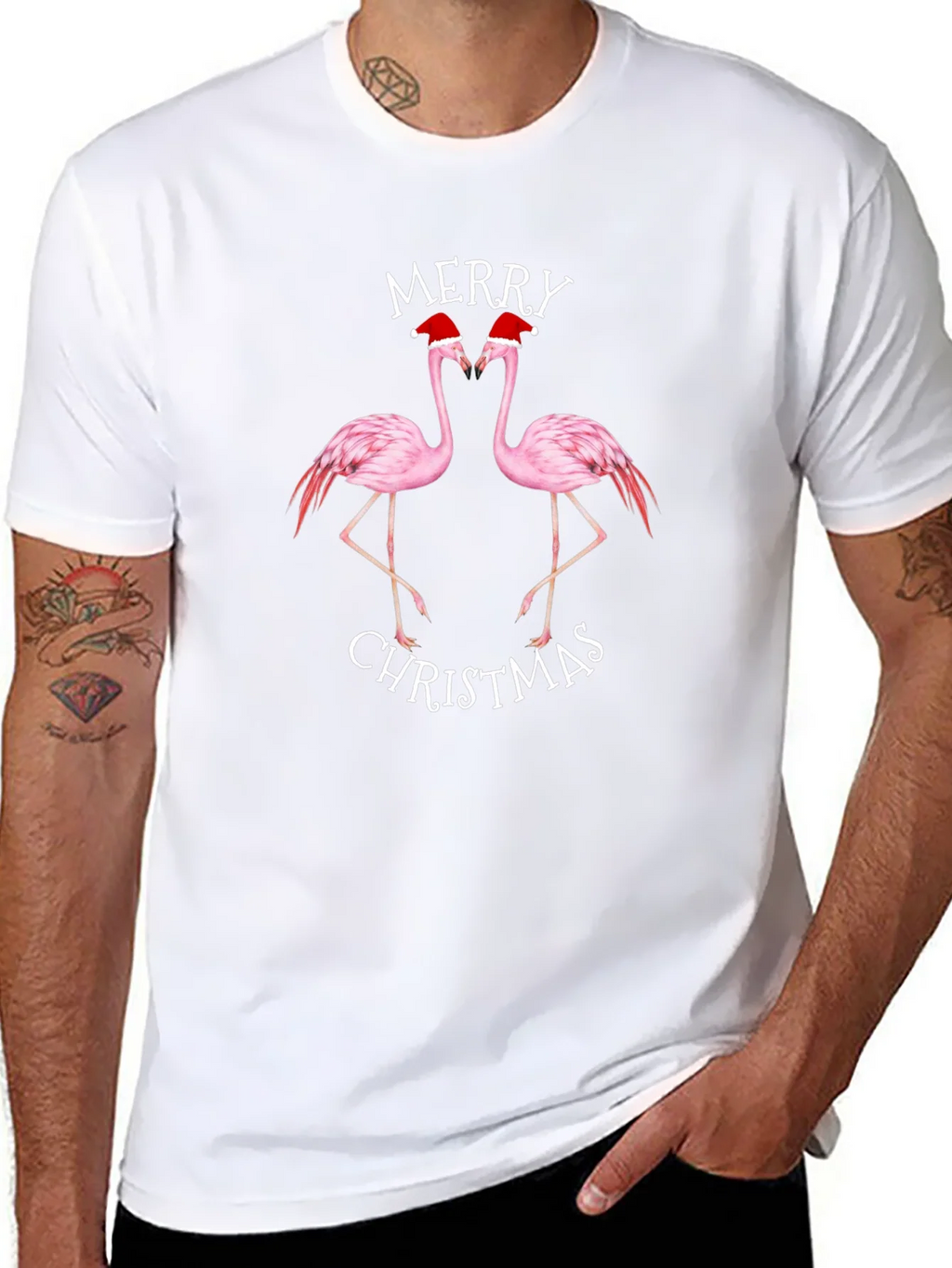 Merry Christmas Flamingo Graphic Tee