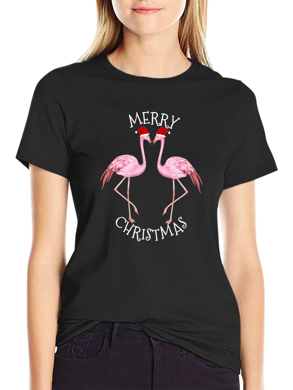 Merry Christmas Flamingo Graphic Tee