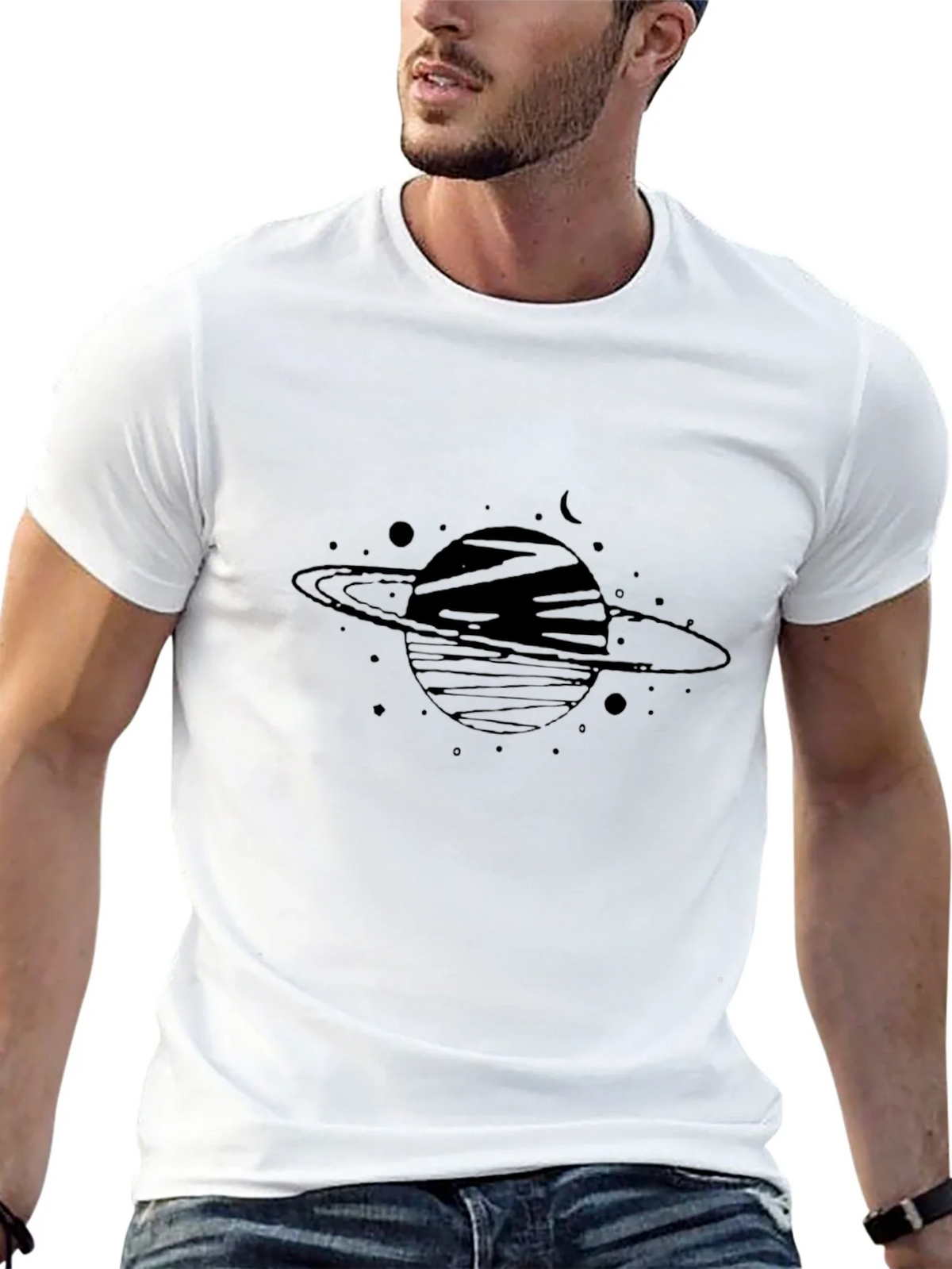 Saturn Graphic Black T-Shirt - Trendy Space Design product image 10