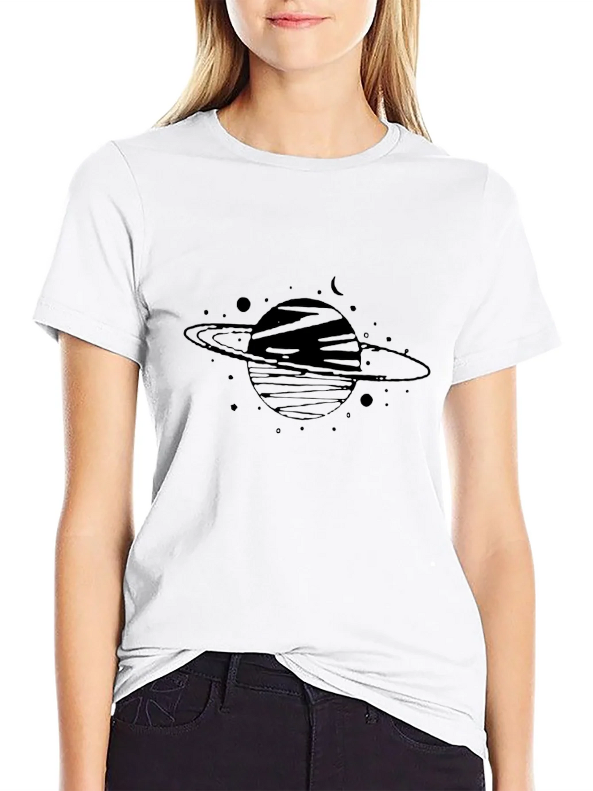 Saturn Graphic Black T-Shirt - Trendy Space Design product image 6
