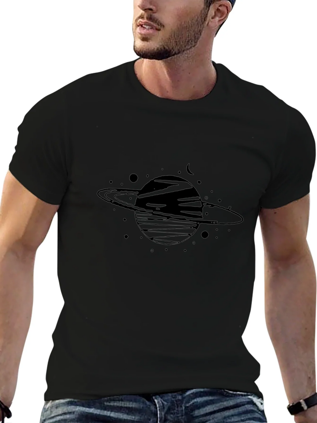 Saturn Graphic Black T-Shirt - Trendy Space Design product image 5