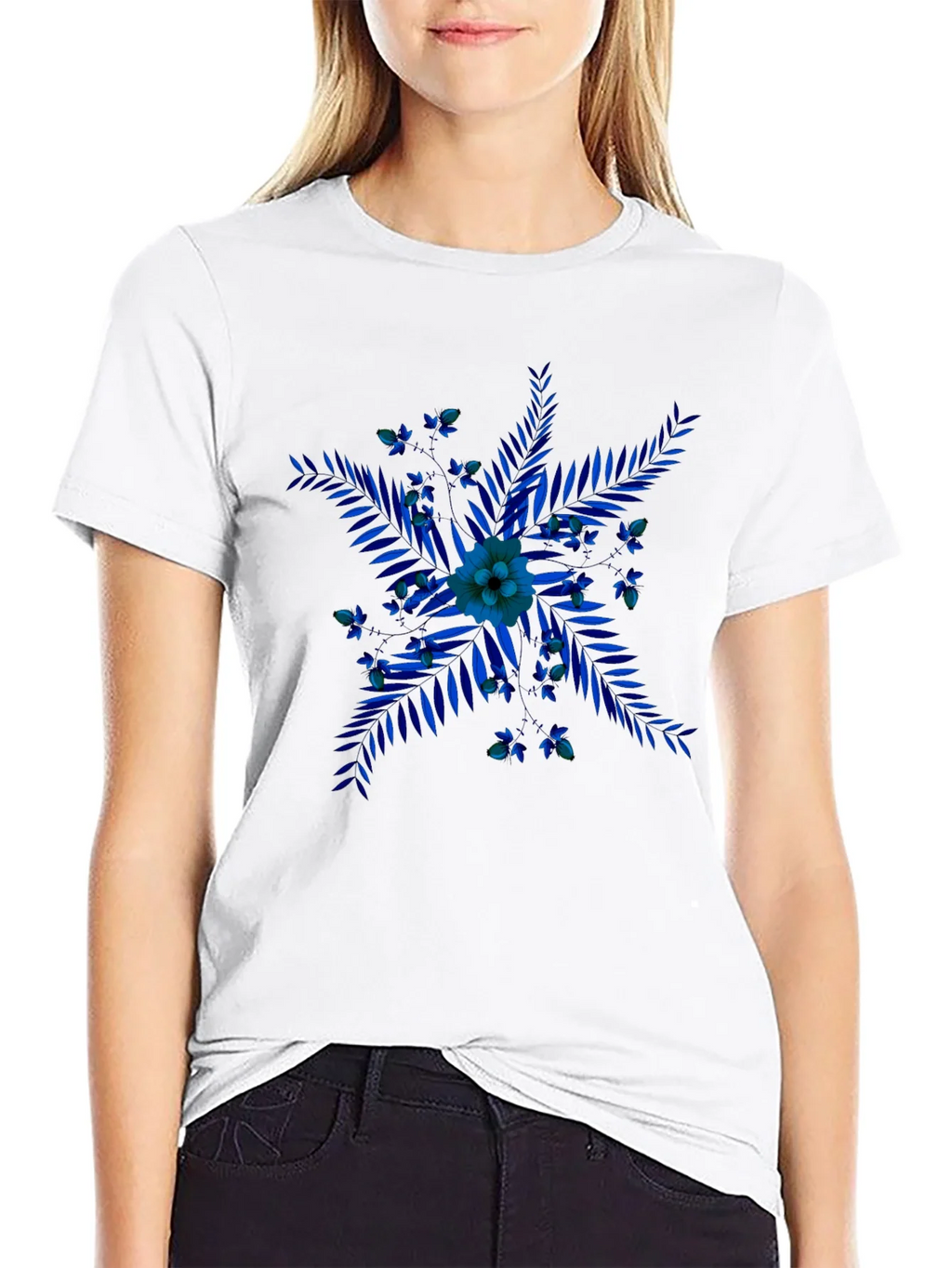 Blue Floral Print Black T-Shirt product image 8