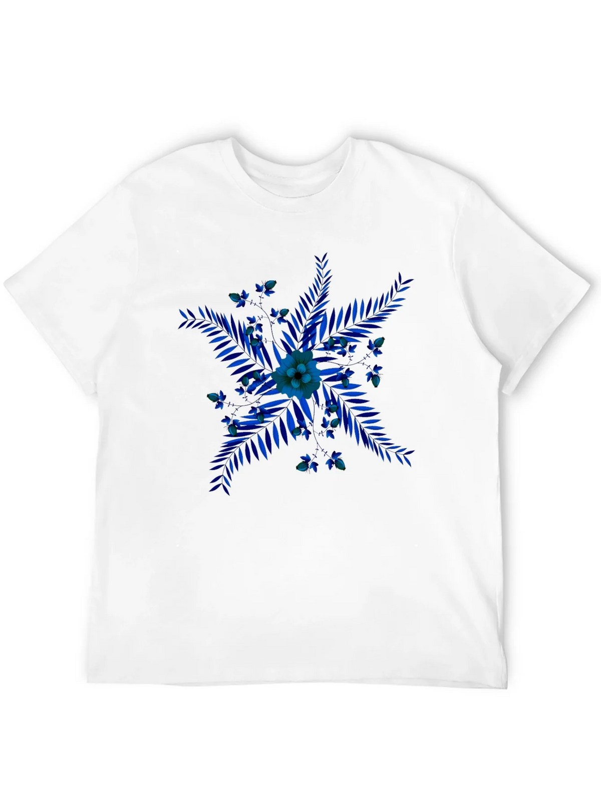 Blue Floral Print Black T-Shirt product image 11