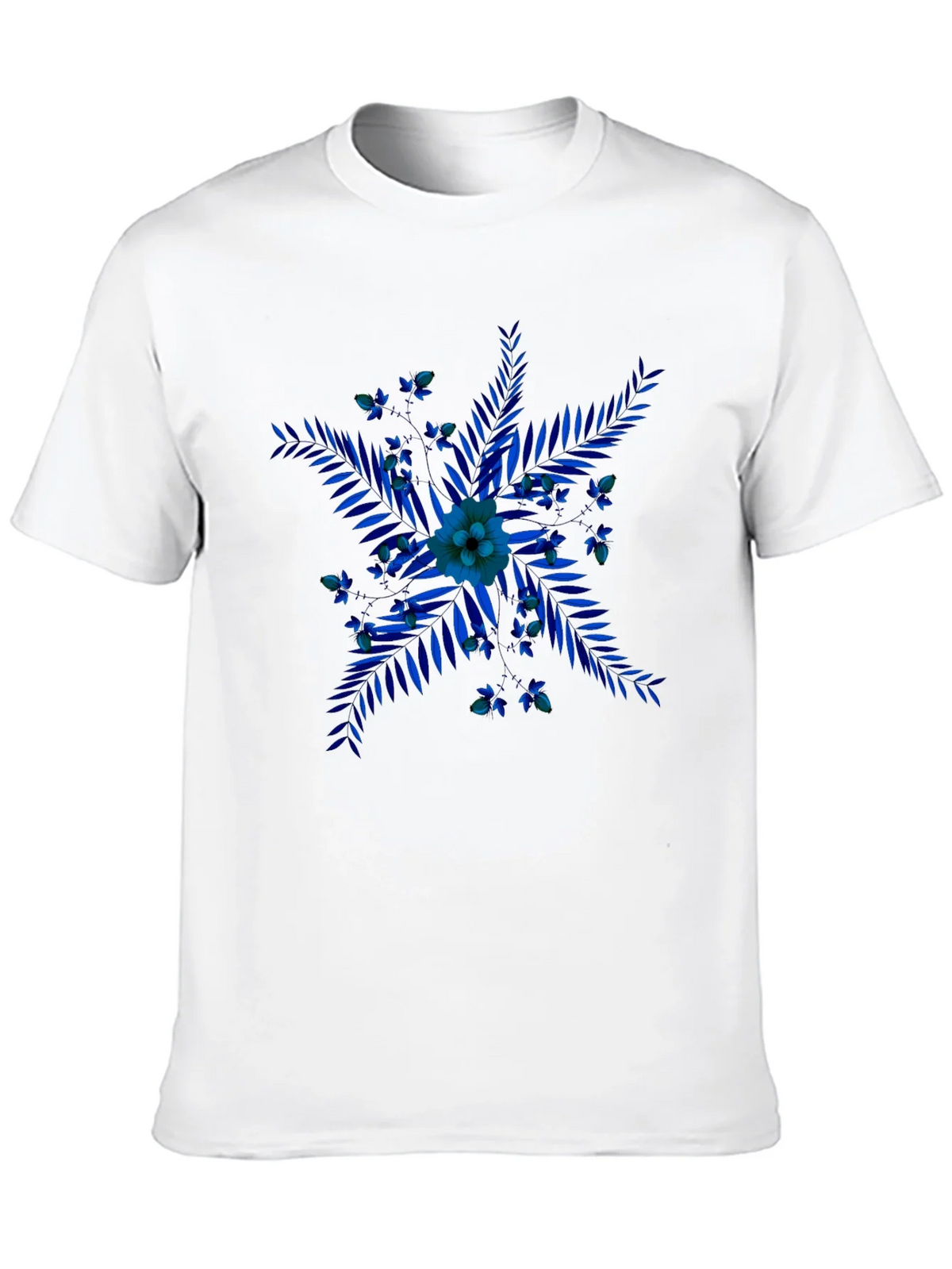 Blue Floral Print Black T-Shirt product image 9