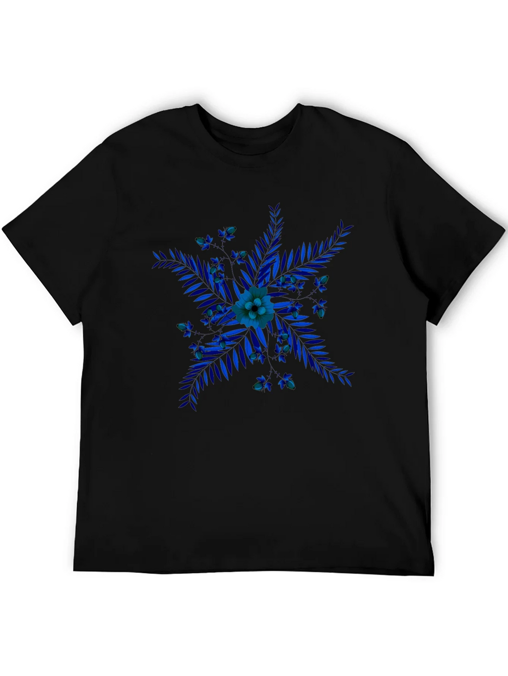 Blue Floral Print Black T-Shirt product image 5