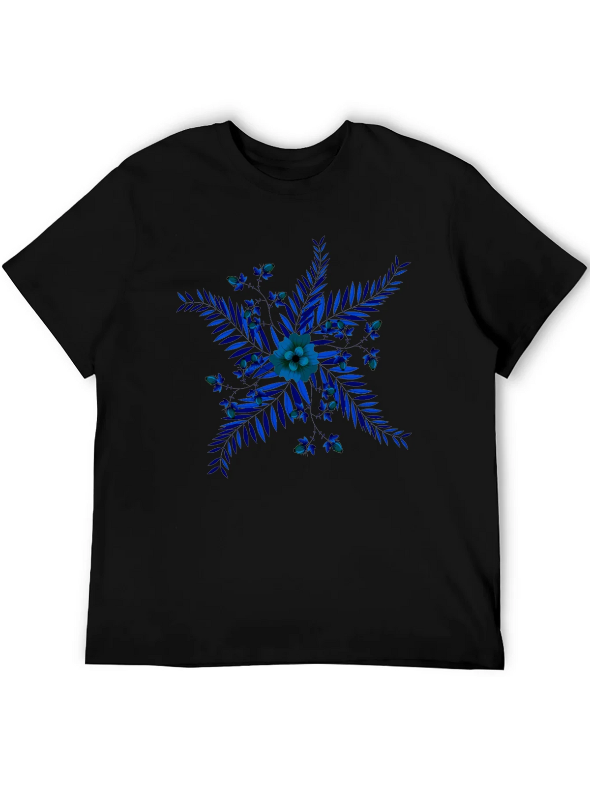Blue Floral Print Black T-Shirt product image 5