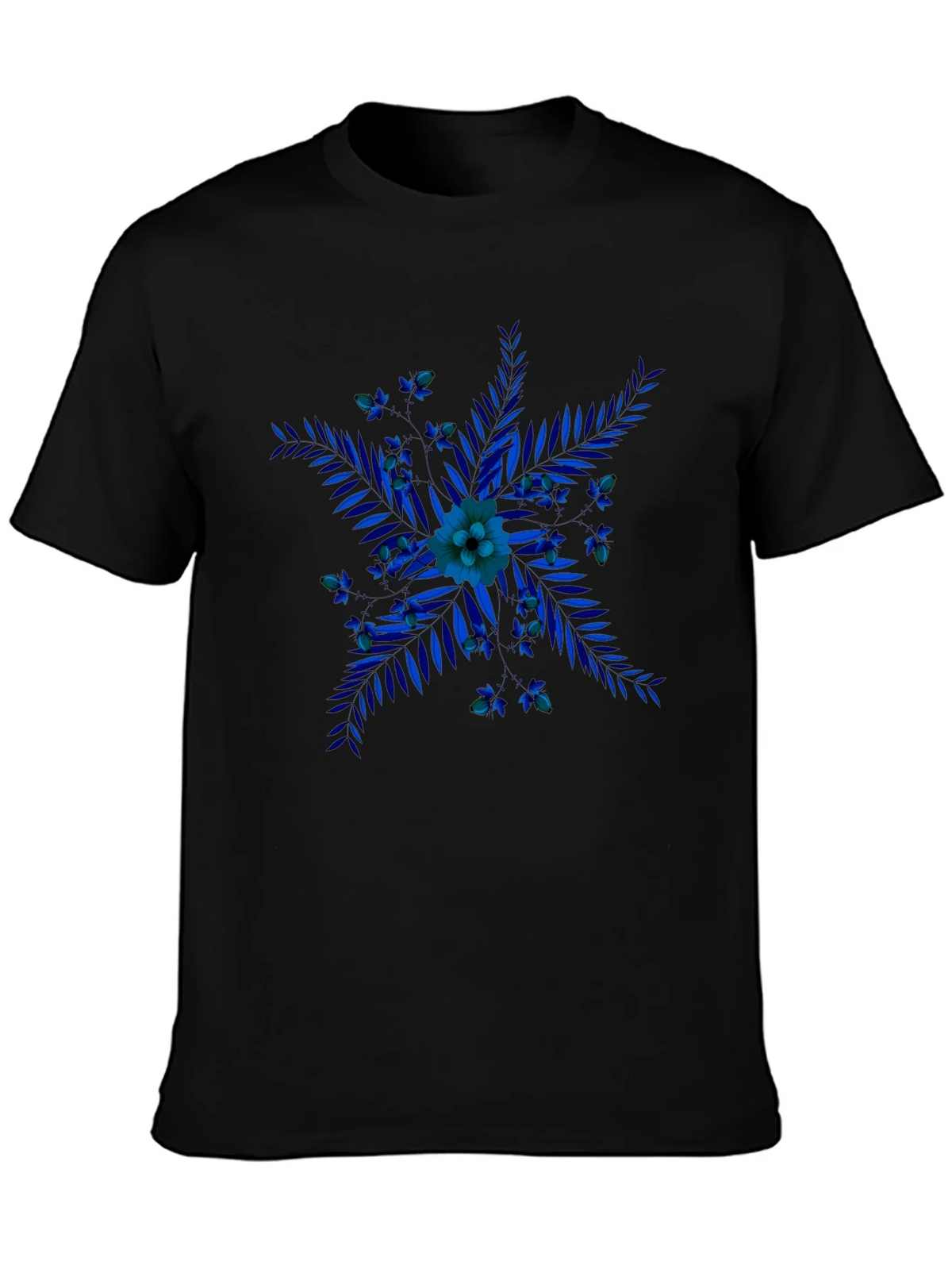 Blue Floral Print Black T-Shirt product image 3