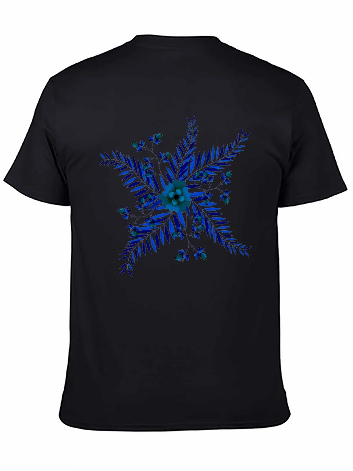 Blue Floral Print Black T-Shirt product image 4