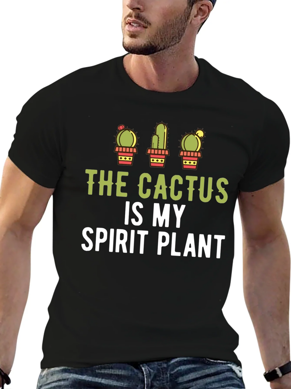 Cactus Spirit Plant Graphic Tee - Black Cotton product image 6