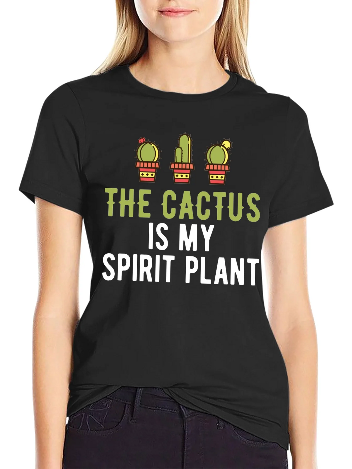 Cactus Spirit Plant Graphic Tee - Black Cotton product image 2