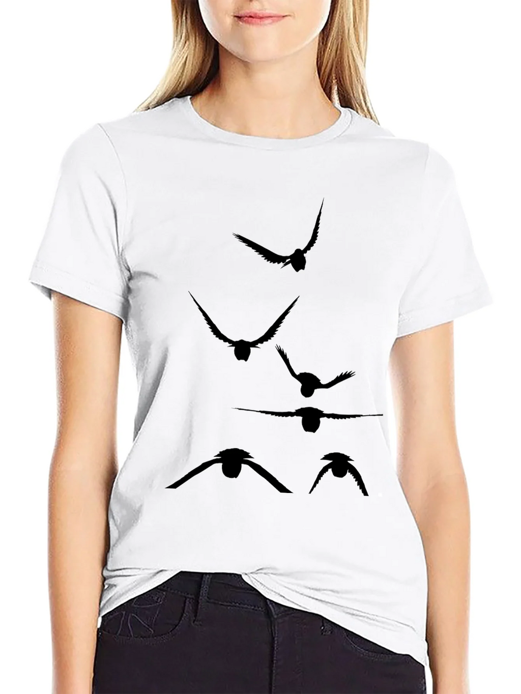 Mens Black T-Shirt with Flying Bird Silhouette Design product image 8