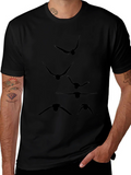 Mens Black T-Shirt with Flying Bird Silhouette Design product image 1
