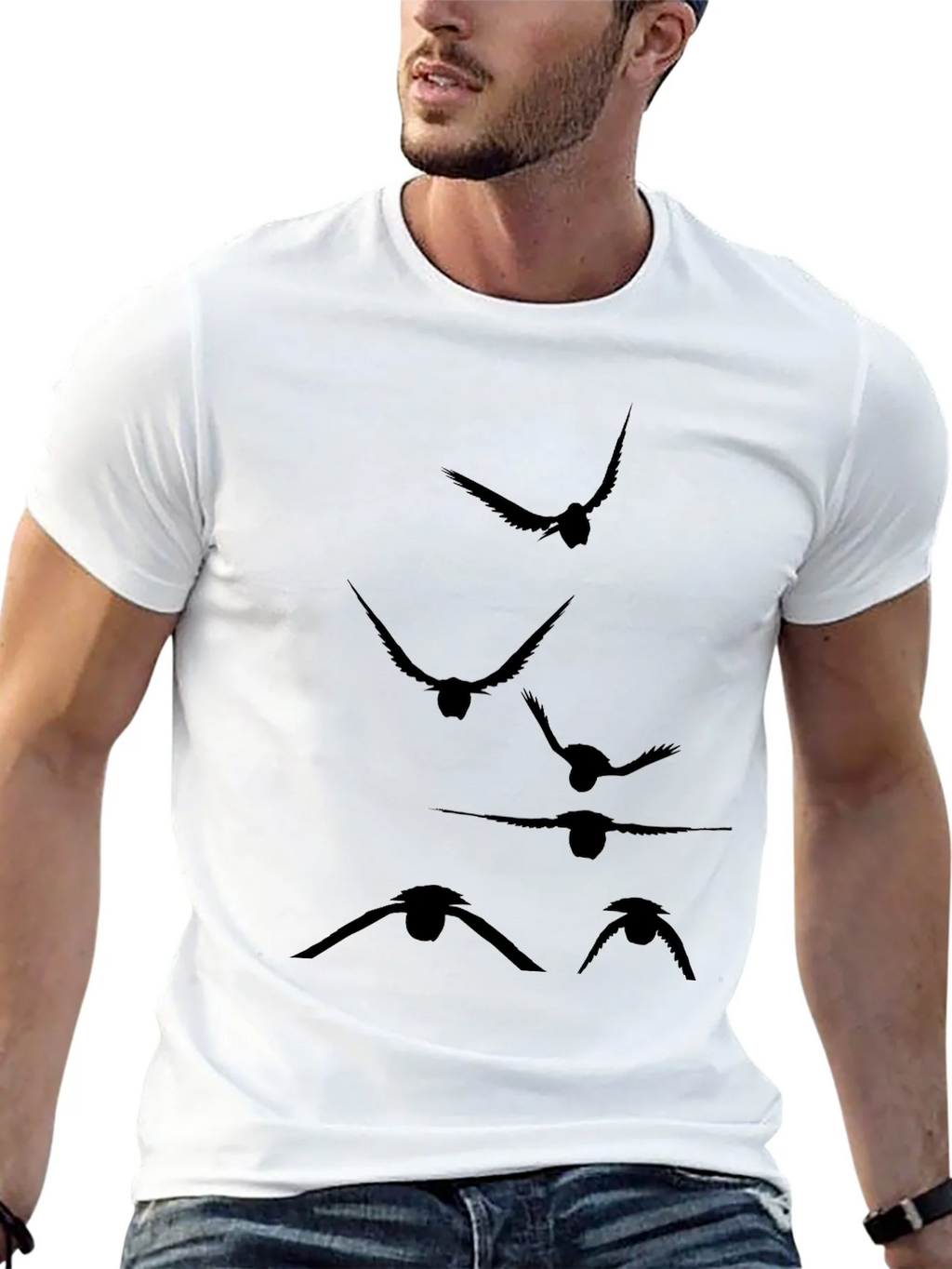 Mens Black T-Shirt with Flying Bird Silhouette Design product image 12