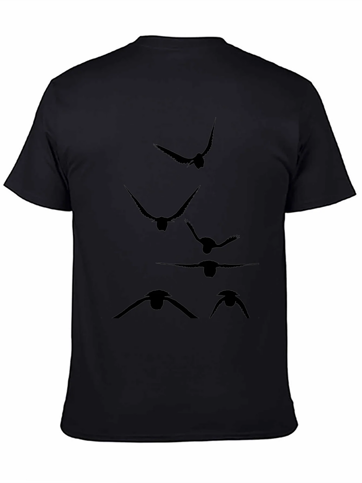 Mens Black T-Shirt with Flying Bird Silhouette Design product image 4