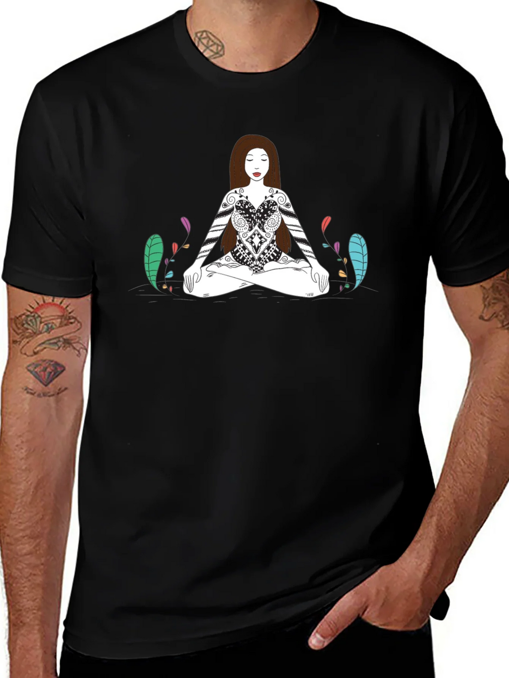 Meditative Woman Graphic Tee - Black Cotton T-Shirt product image 1