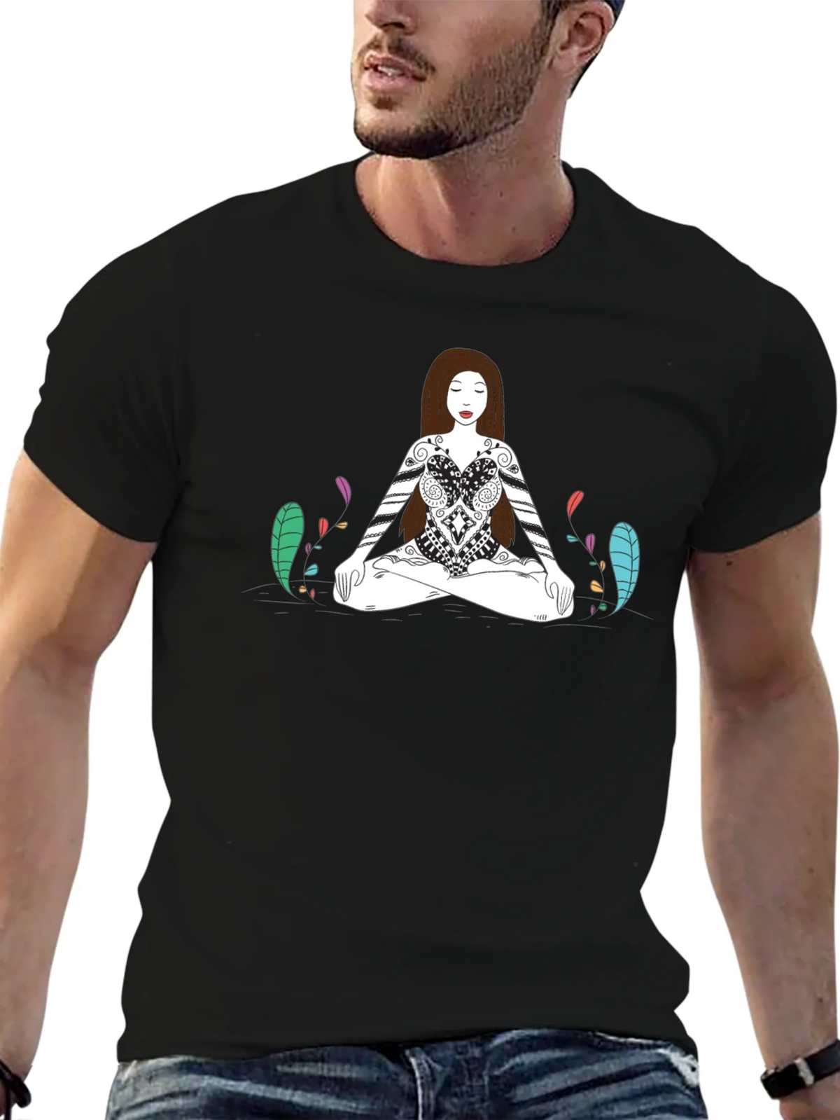 Meditative Woman Graphic Tee - Black Cotton T-Shirt product image 6