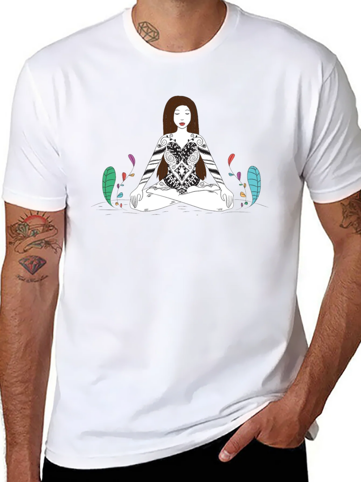 Meditative Woman Graphic Tee - Black Cotton T-Shirt product image 7
