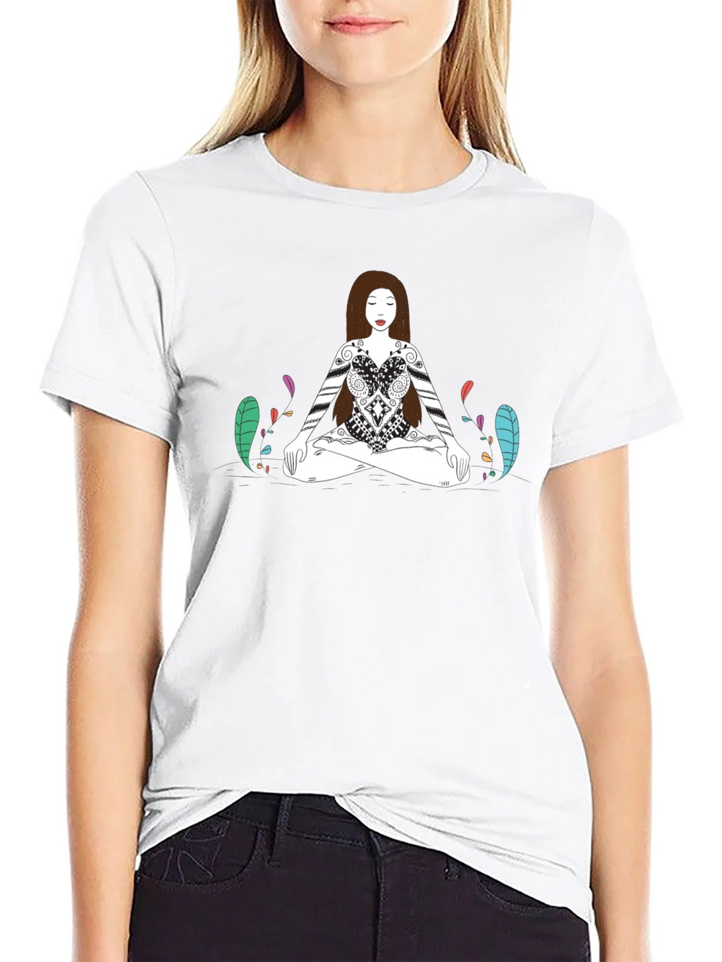 Meditative Woman Graphic Tee - Black Cotton T-Shirt product image 8