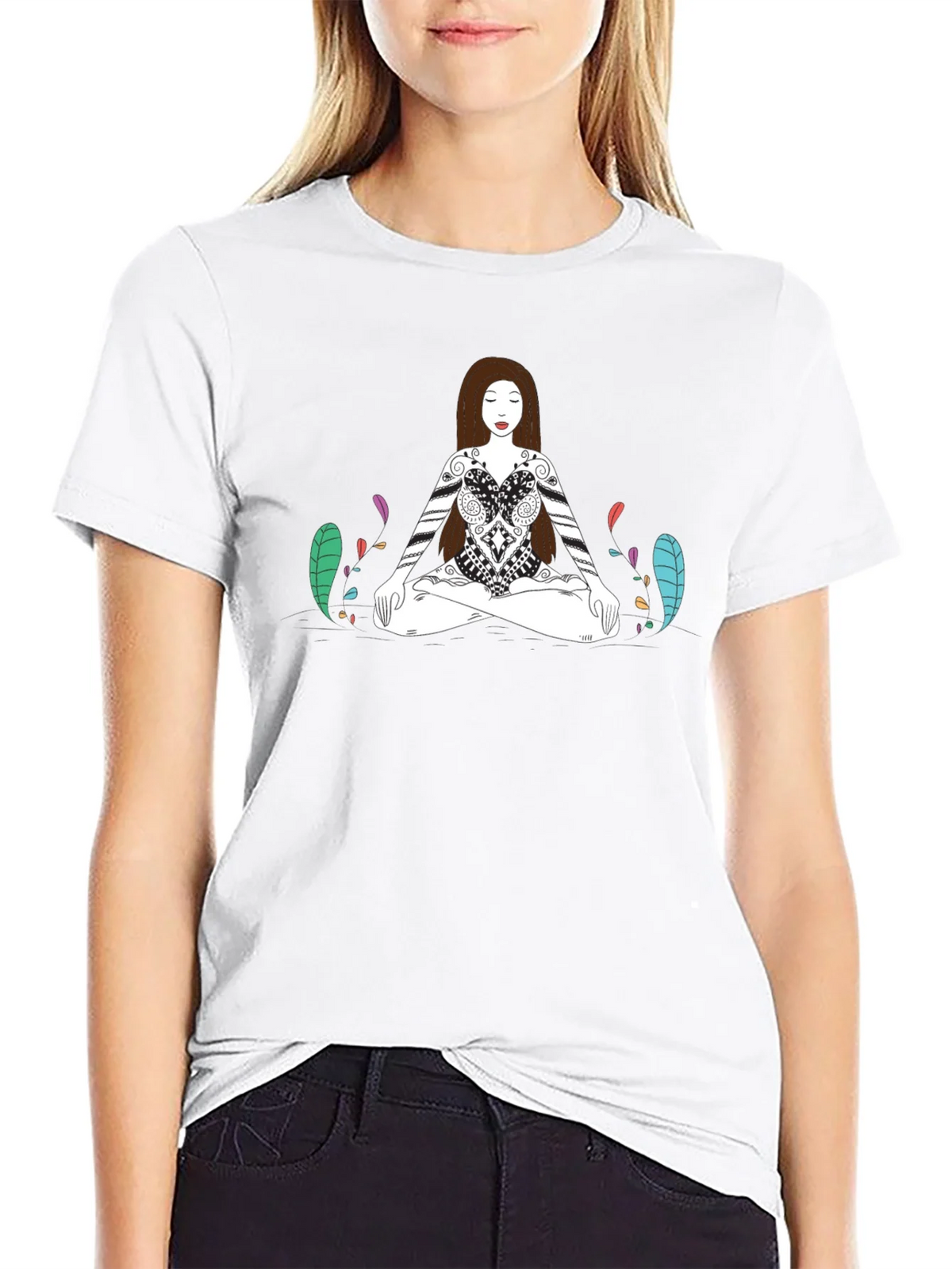 Meditative Woman Graphic Tee - Black Cotton T-Shirt product image 8