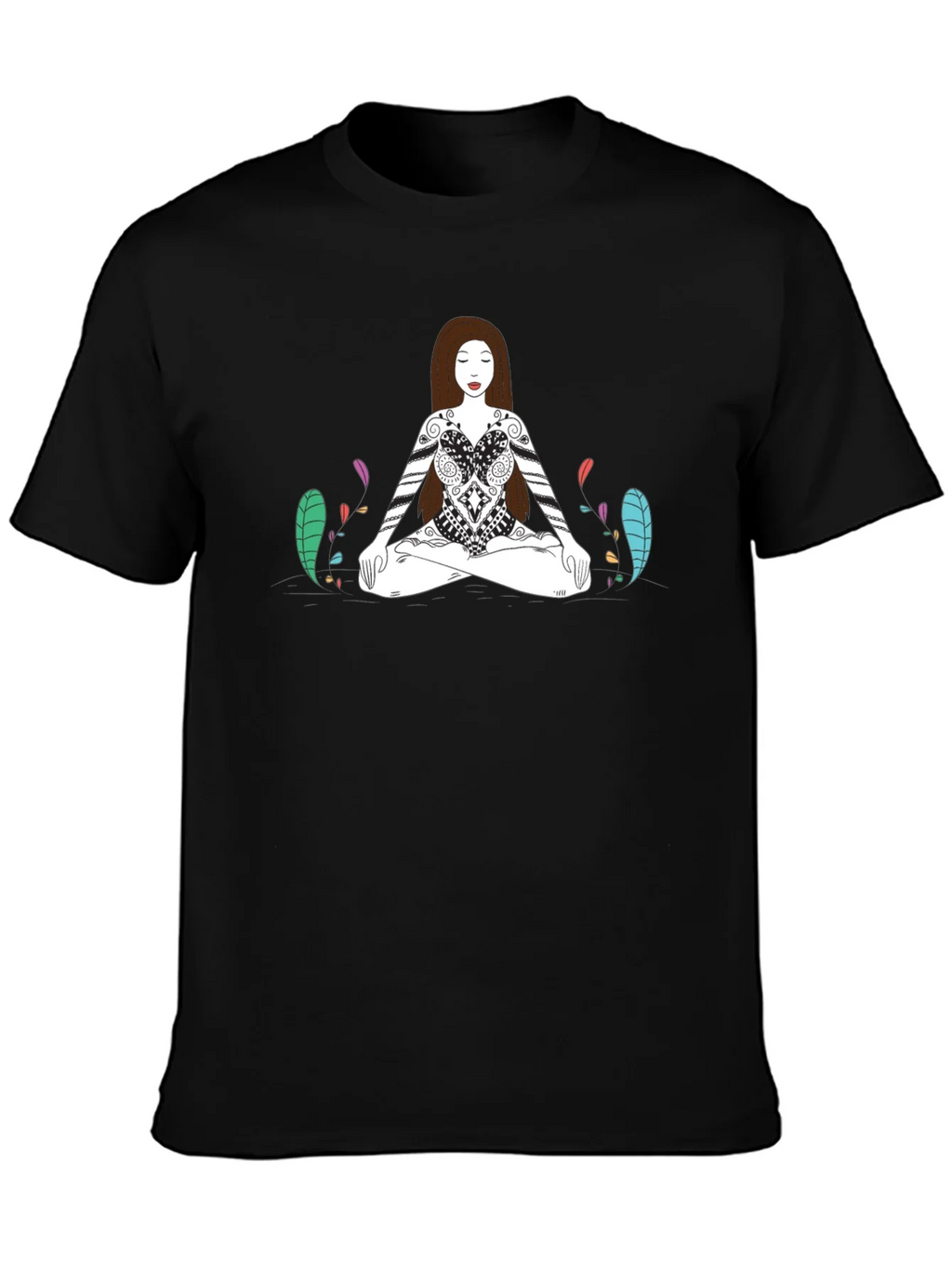 Meditative Woman Graphic Tee - Black Cotton T-Shirt product image 3