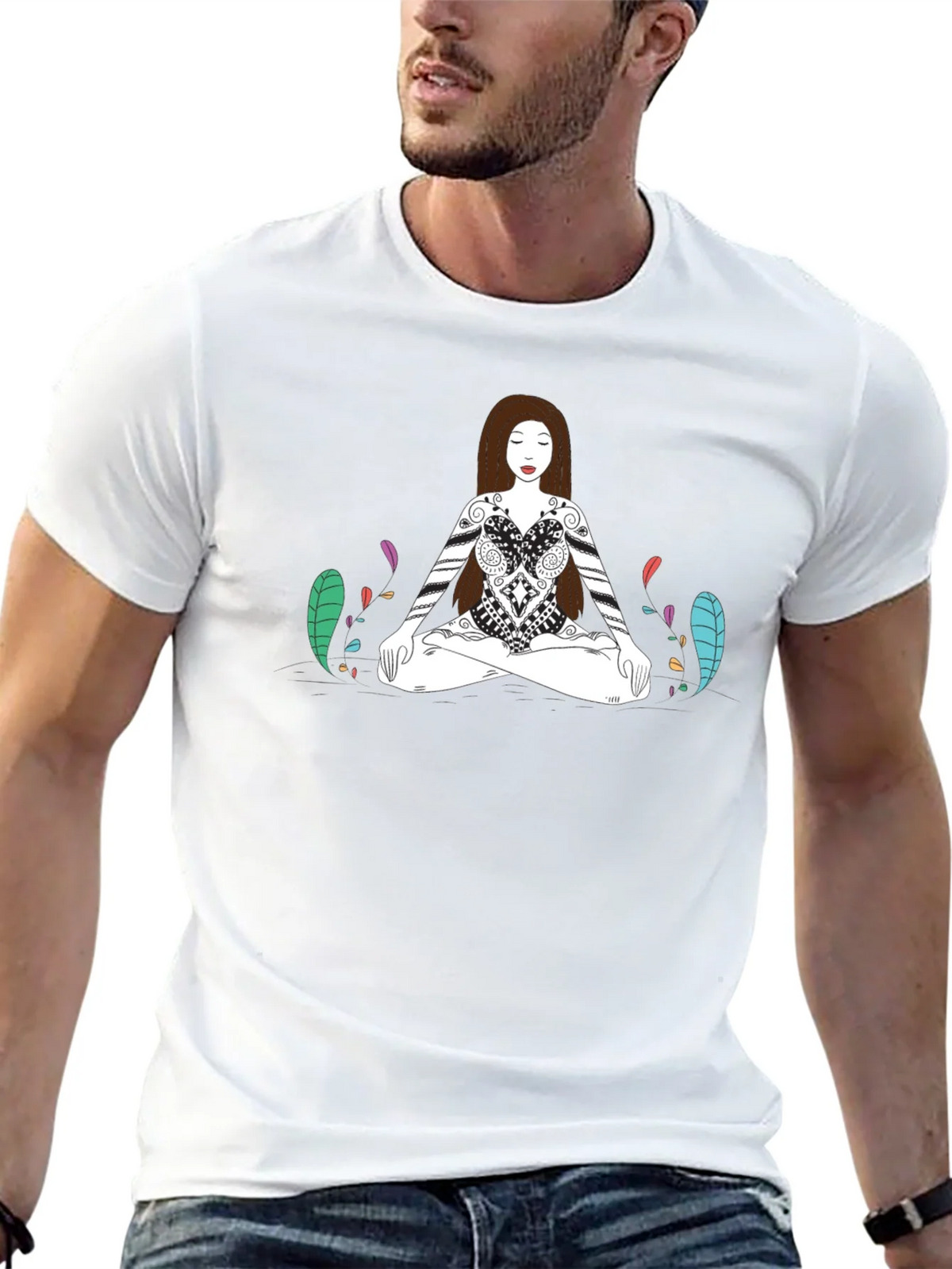 Meditative Woman Graphic Tee - Black Cotton T-Shirt product image 12