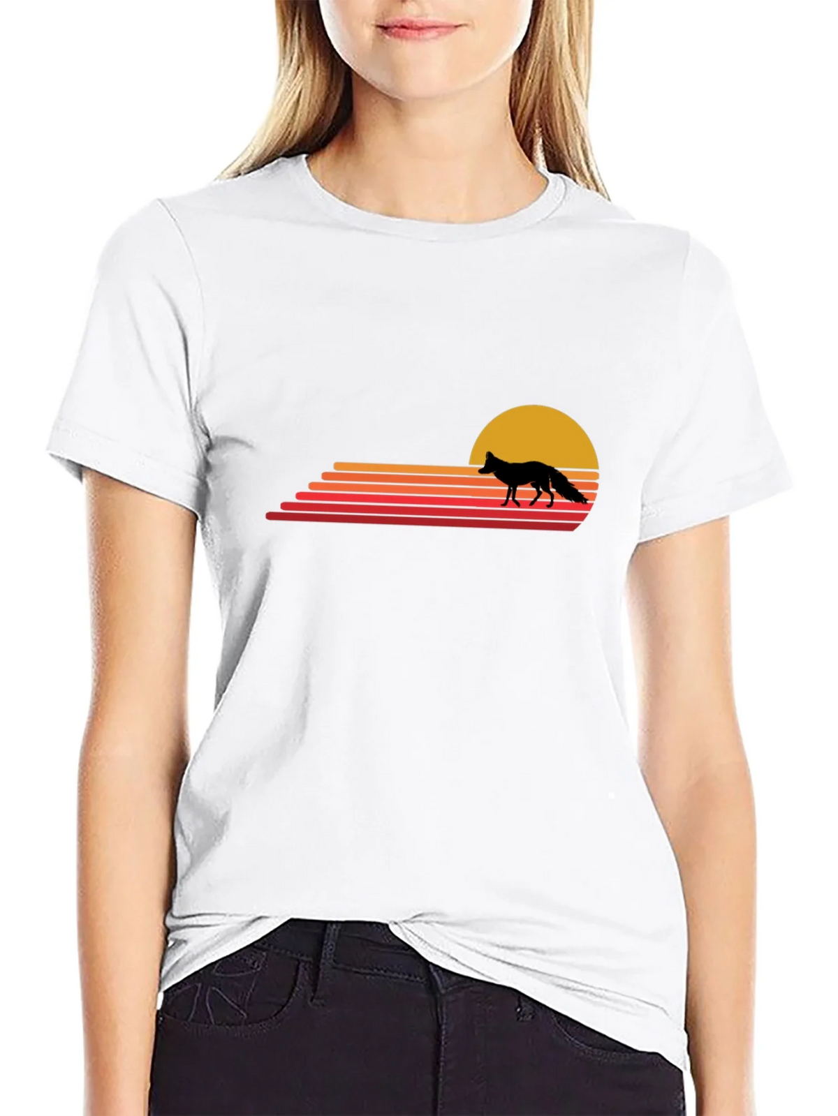 Retro Fox Sunset T-Shirt - Black product image 8
