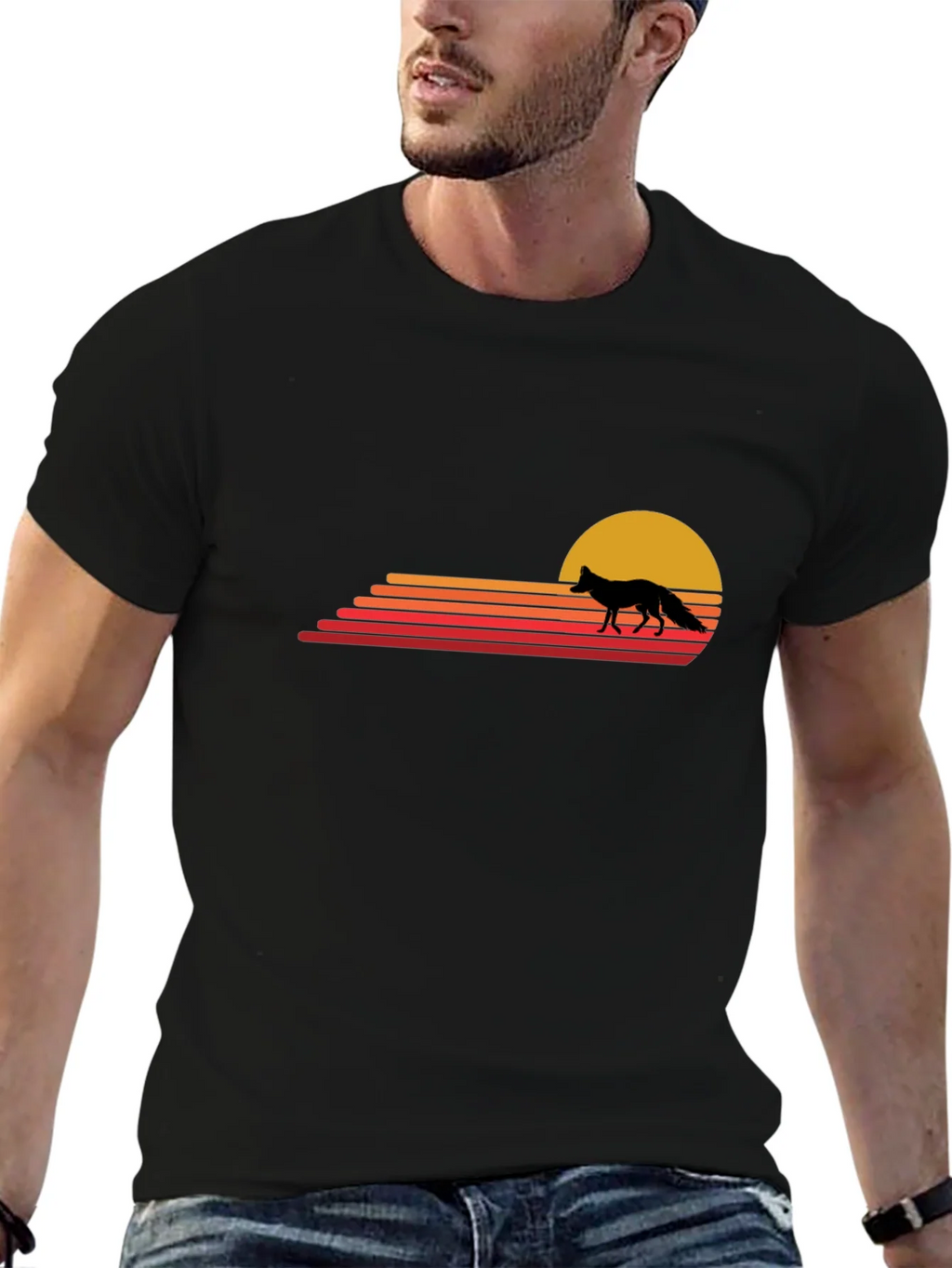 Retro Fox Sunset T-Shirt - Black product image 6