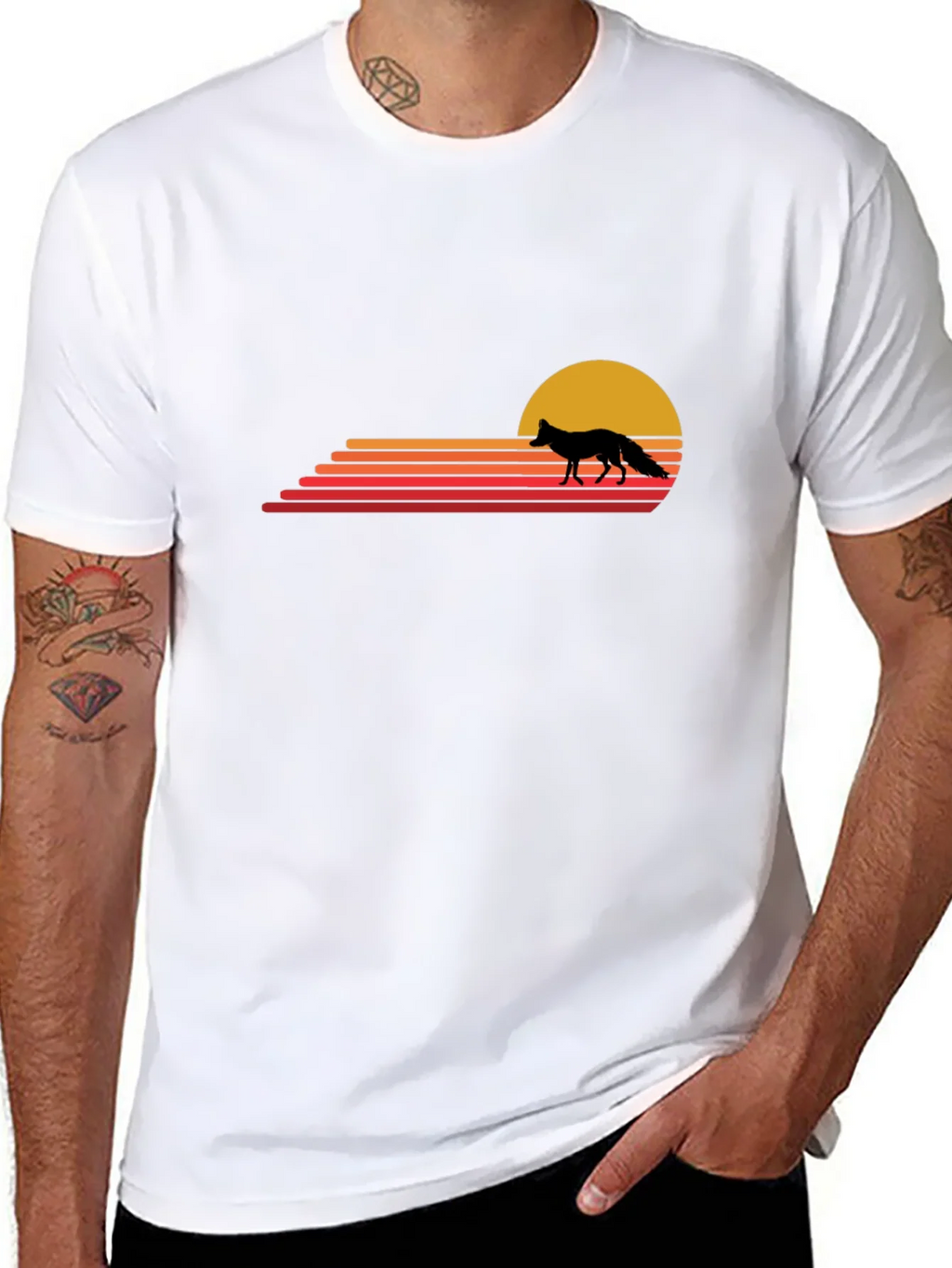 Retro Fox Sunset T-Shirt - Black product image 7