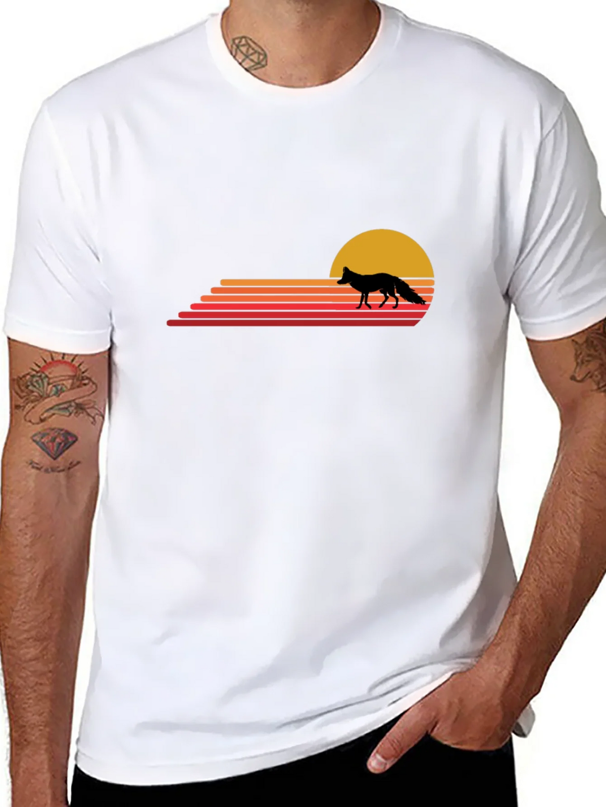 Retro Fox Sunset T-Shirt - Black product image 7