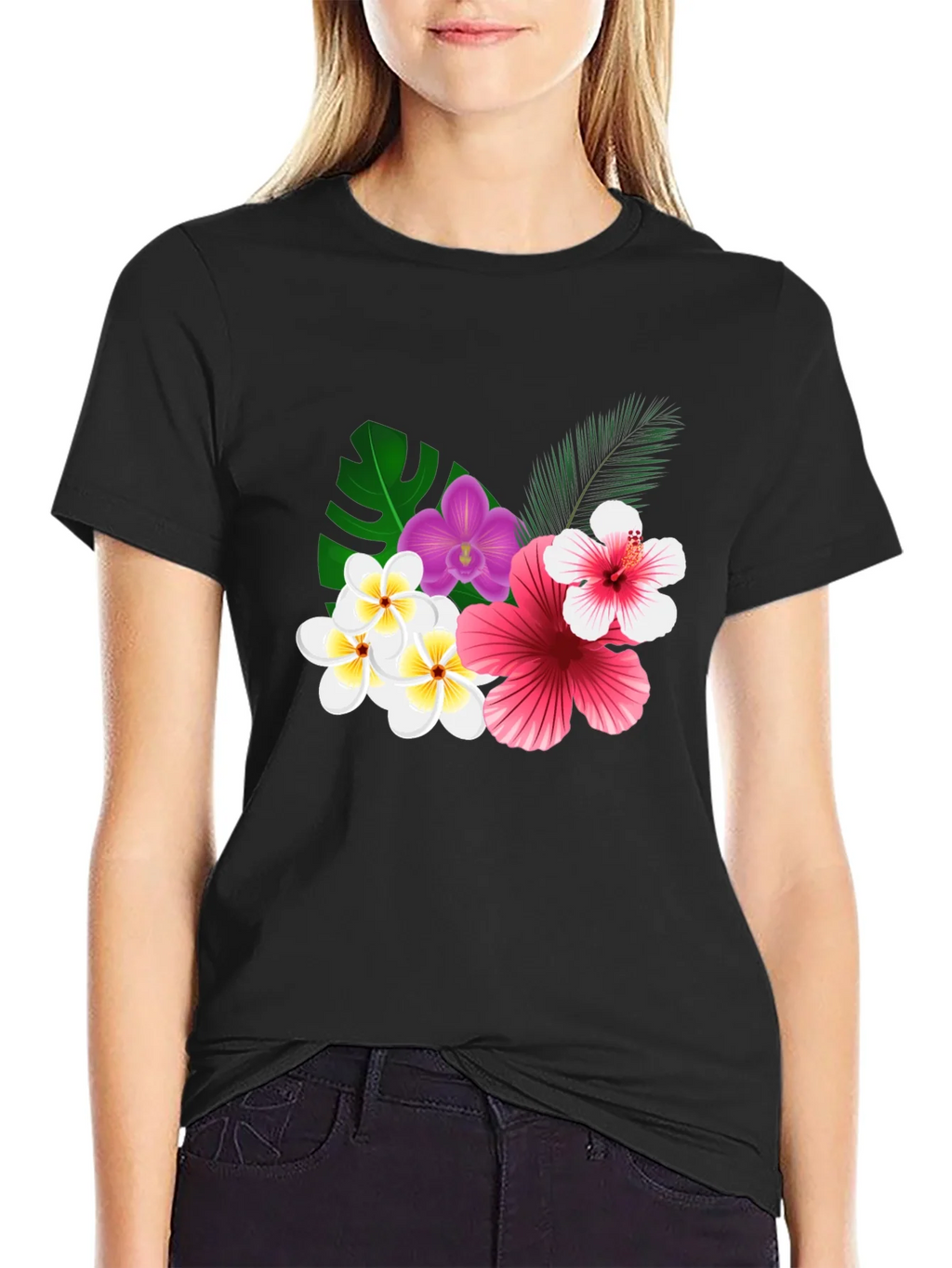 Tropical Floral Print Black T-Shirt product image 2