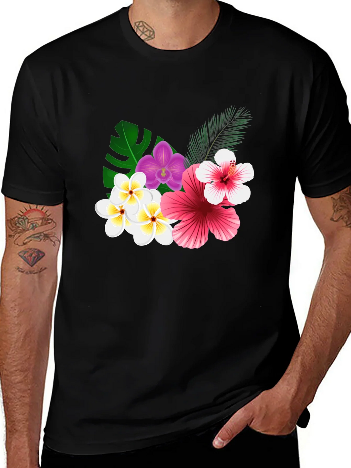 Tropical Floral Print Black T-Shirt product image 1
