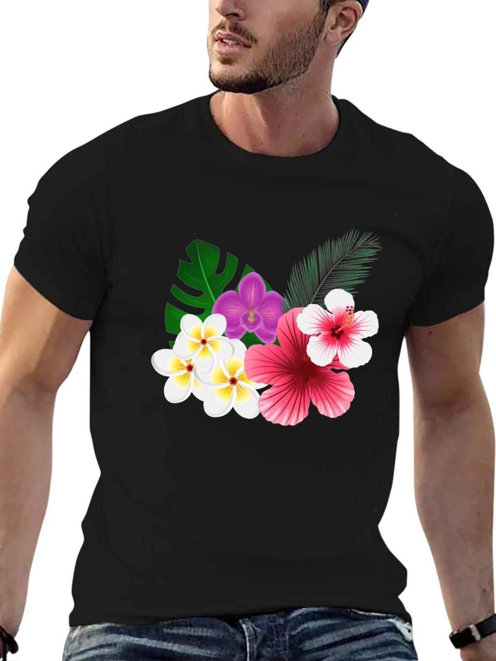 Tropical Floral Print Black T-Shirt product image 6