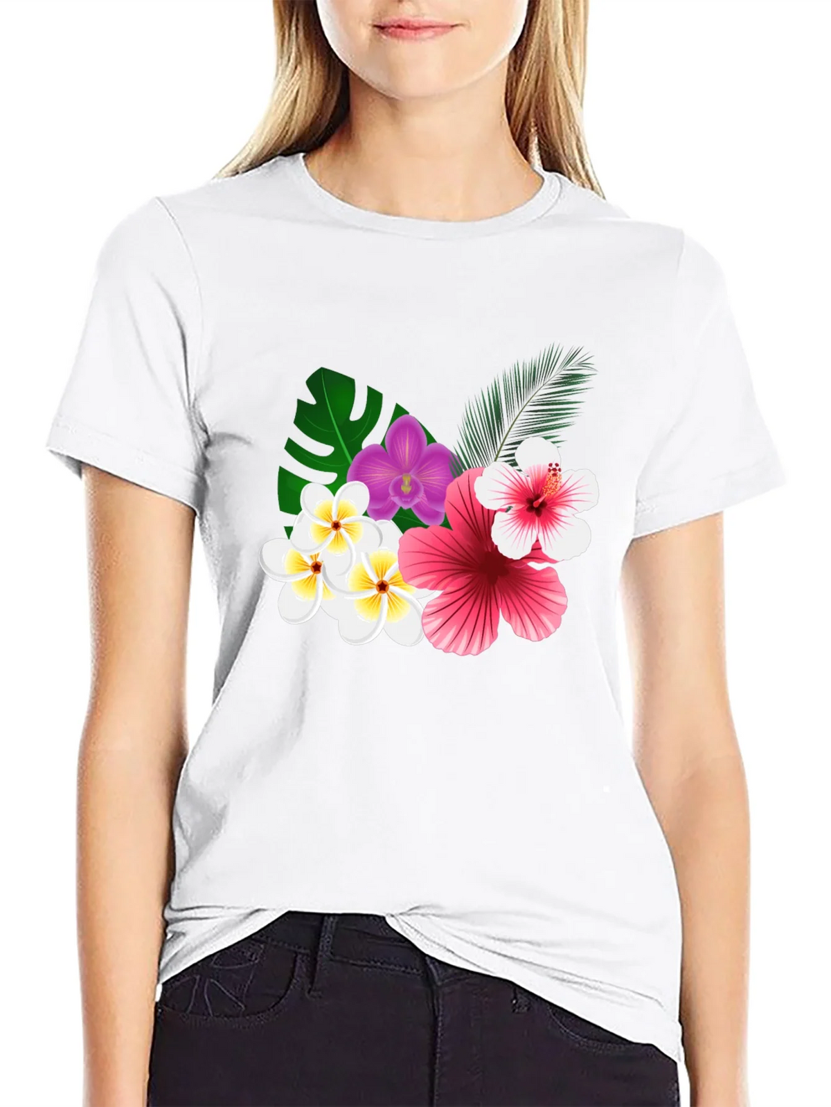 Tropical Floral Print Black T-Shirt product image 8