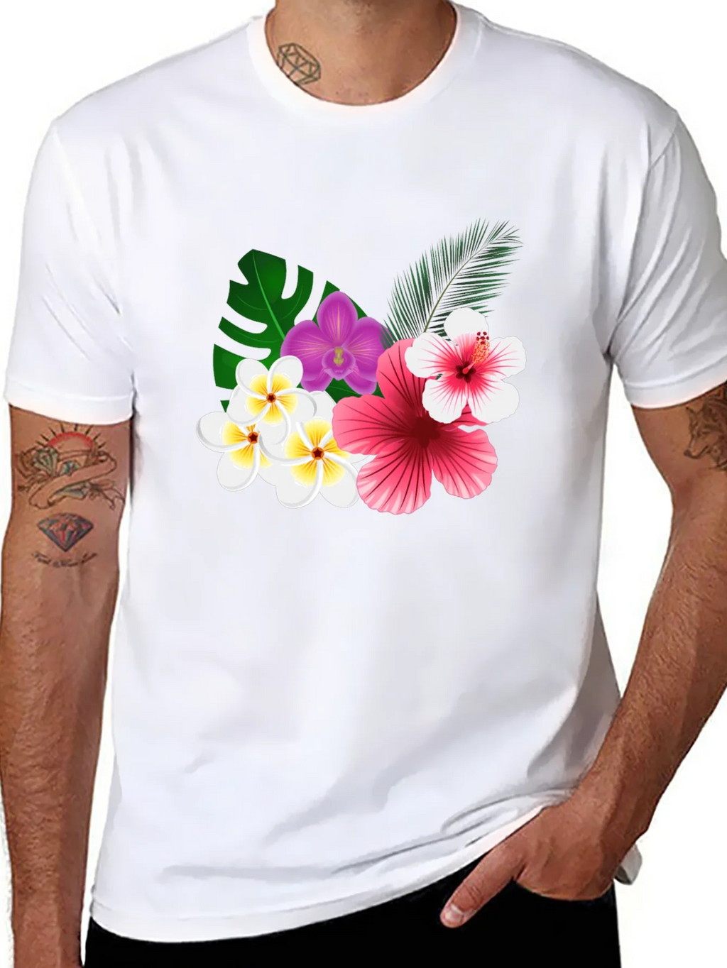 Tropical Floral Print Black T-Shirt product image 7