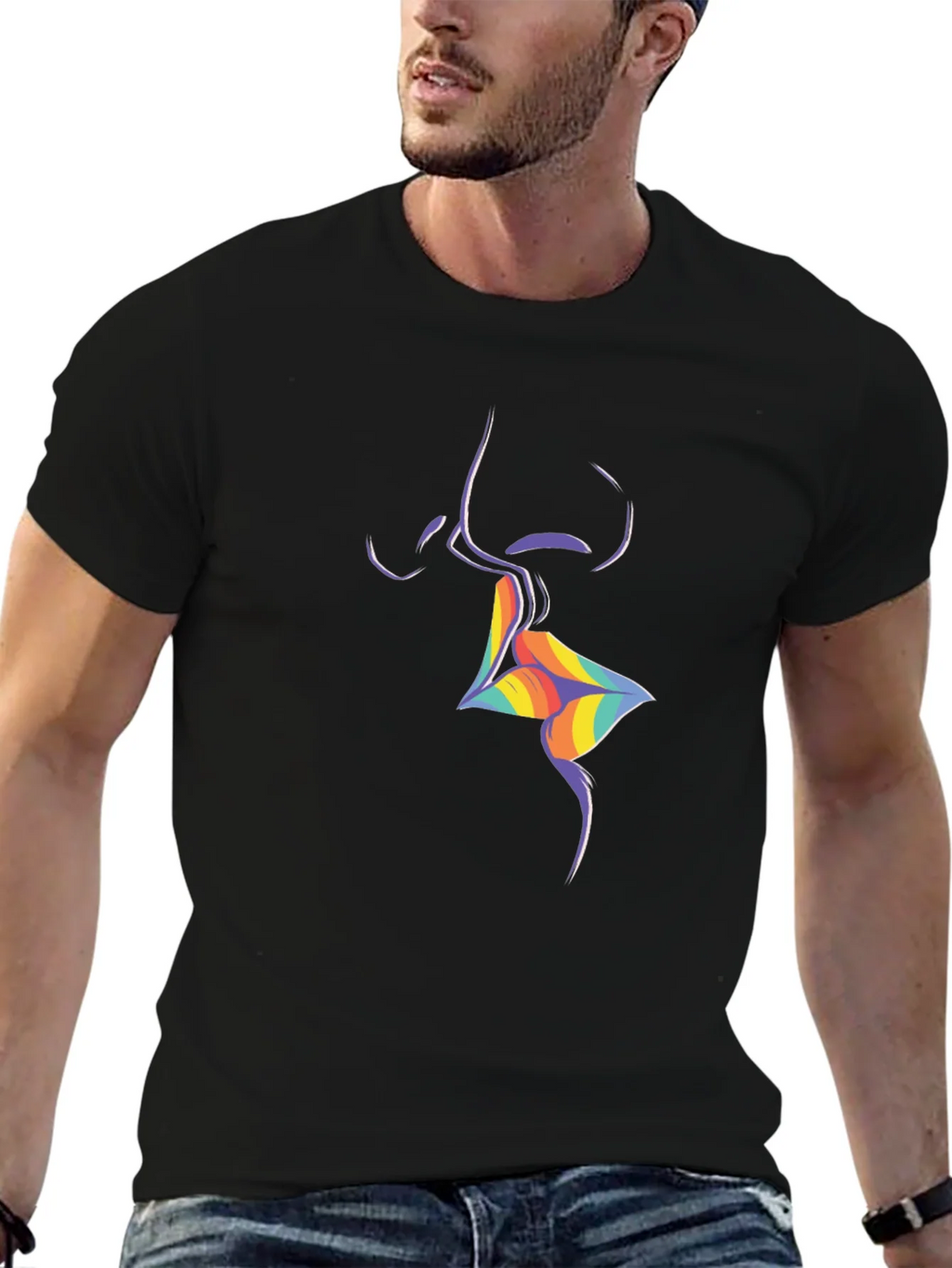 Rainbow Lips Graphic Black T-Shirt product image 4