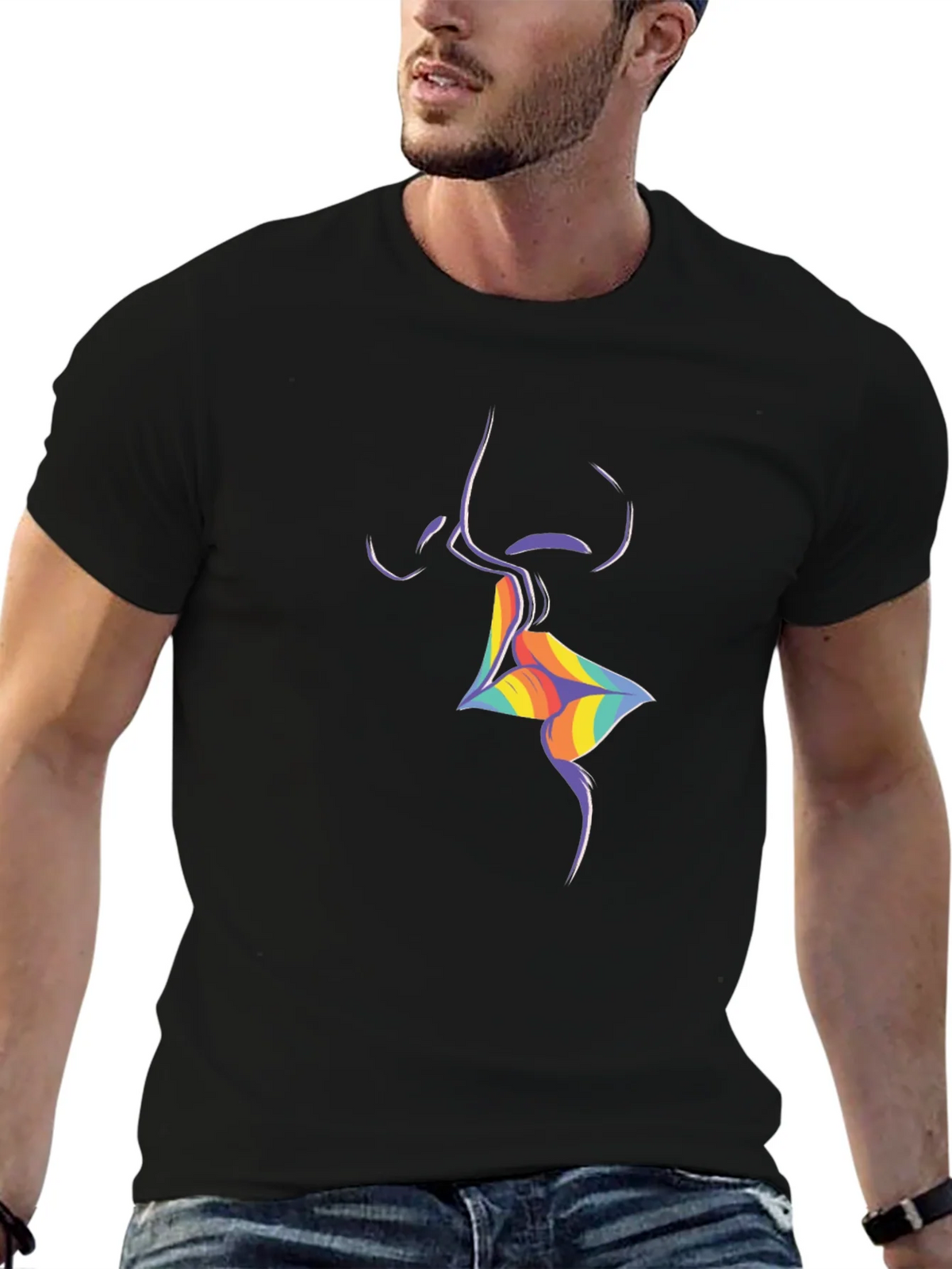 Rainbow Lips Graphic Black T-Shirt product image 4