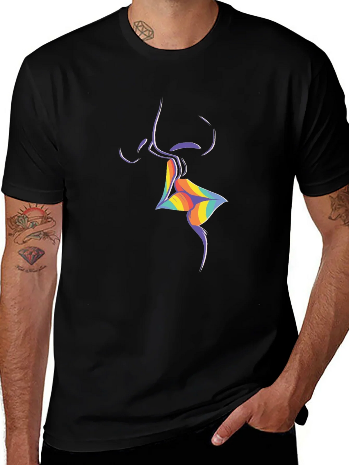 Rainbow Lips Graphic Black T-Shirt product image 1