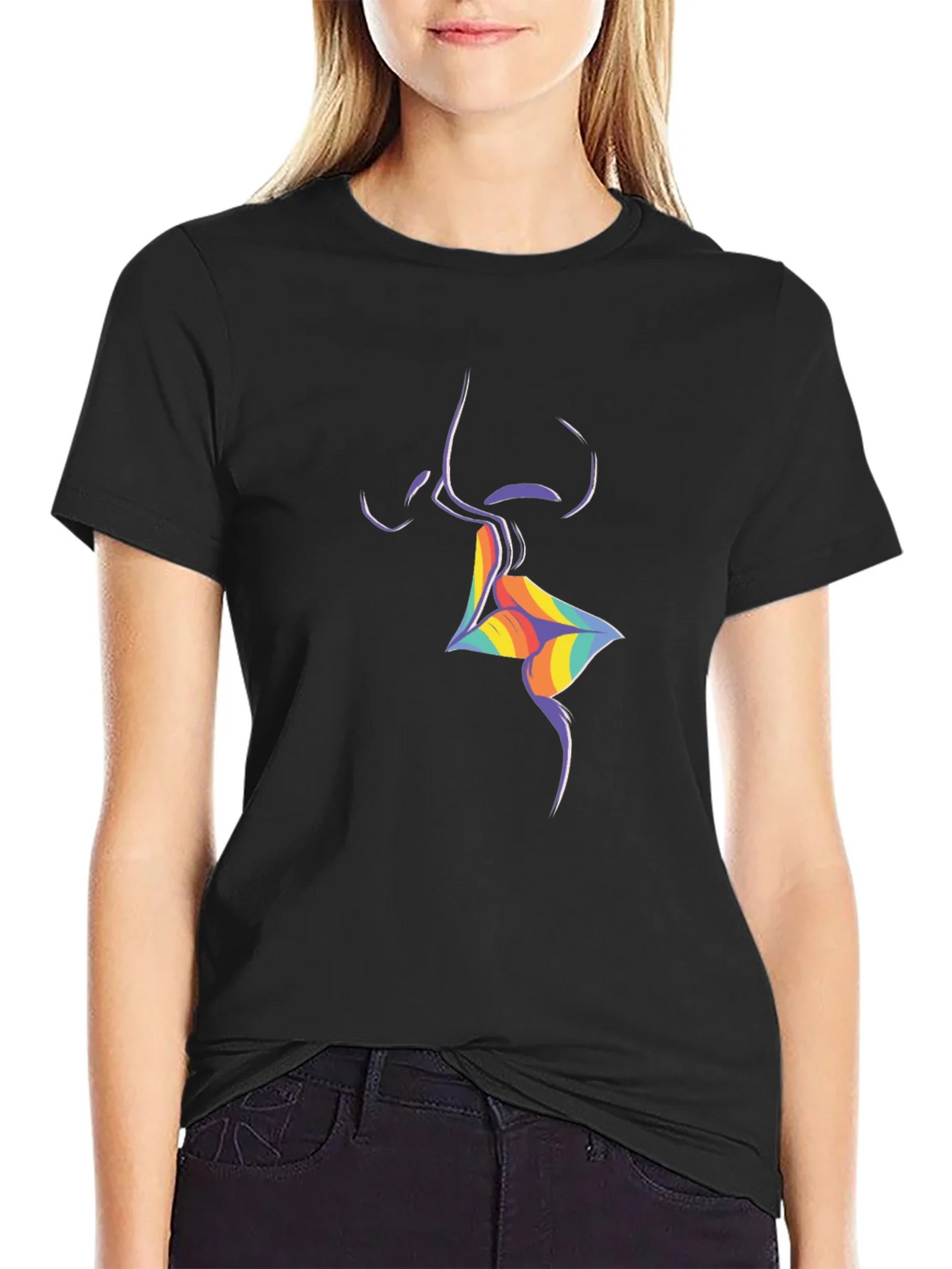 Rainbow Lips Graphic Black T-Shirt product image 2