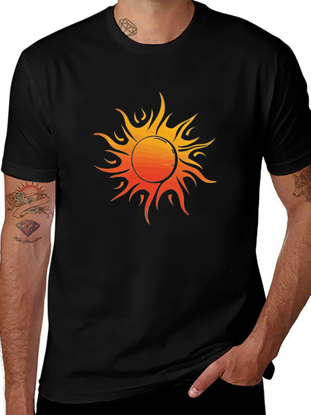 Fiery Sun Graphic Tee - Bold Black Cotton Shirt product image 1