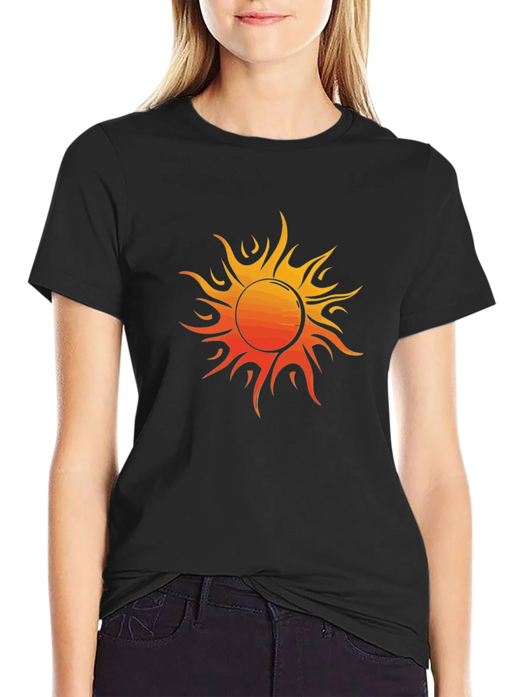 Fiery Sun Graphic Tee - Bold Black Cotton Shirt product image 2