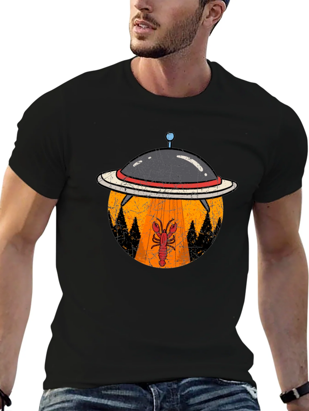 Lobster Abduction T-Shirt: UFO Beam Design product image 3