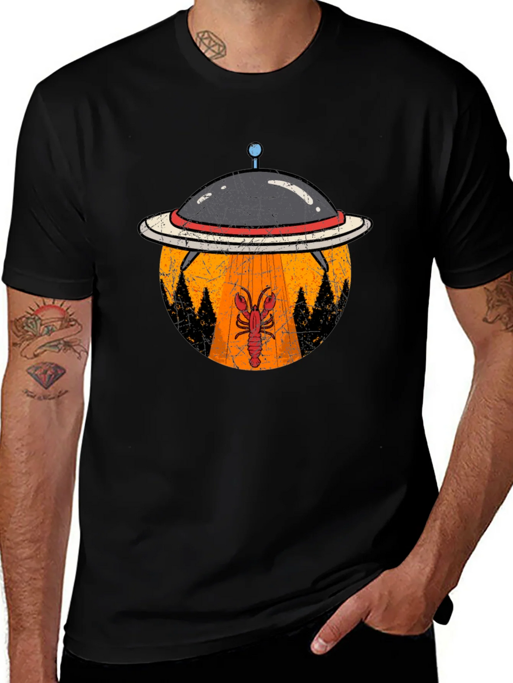Lobster Abduction T-Shirt: UFO Beam Design product image 1