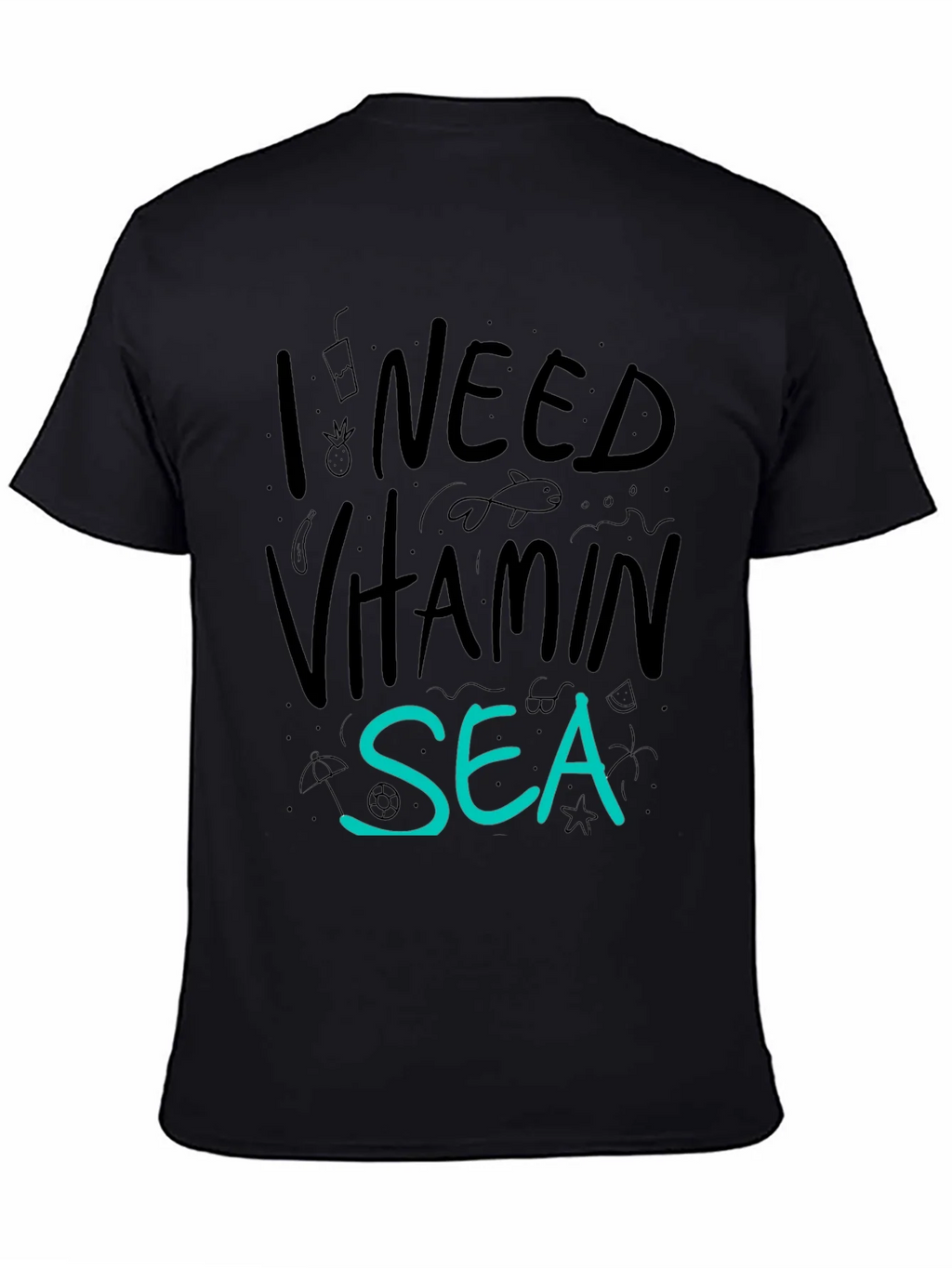 I Need Vitamin Sea T-Shirt - Black Cotton Tee product image 4