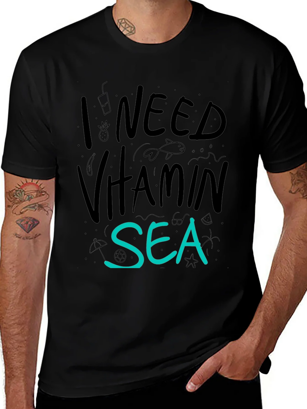 I Need Vitamin Sea T-Shirt - Black Cotton Tee product image 1