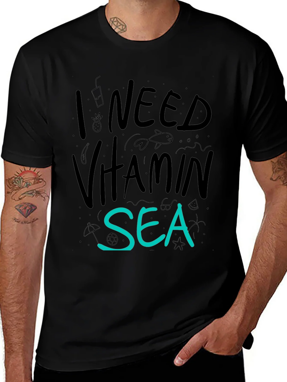 I Need Vitamin Sea T-Shirt - Black Cotton Tee product image 1