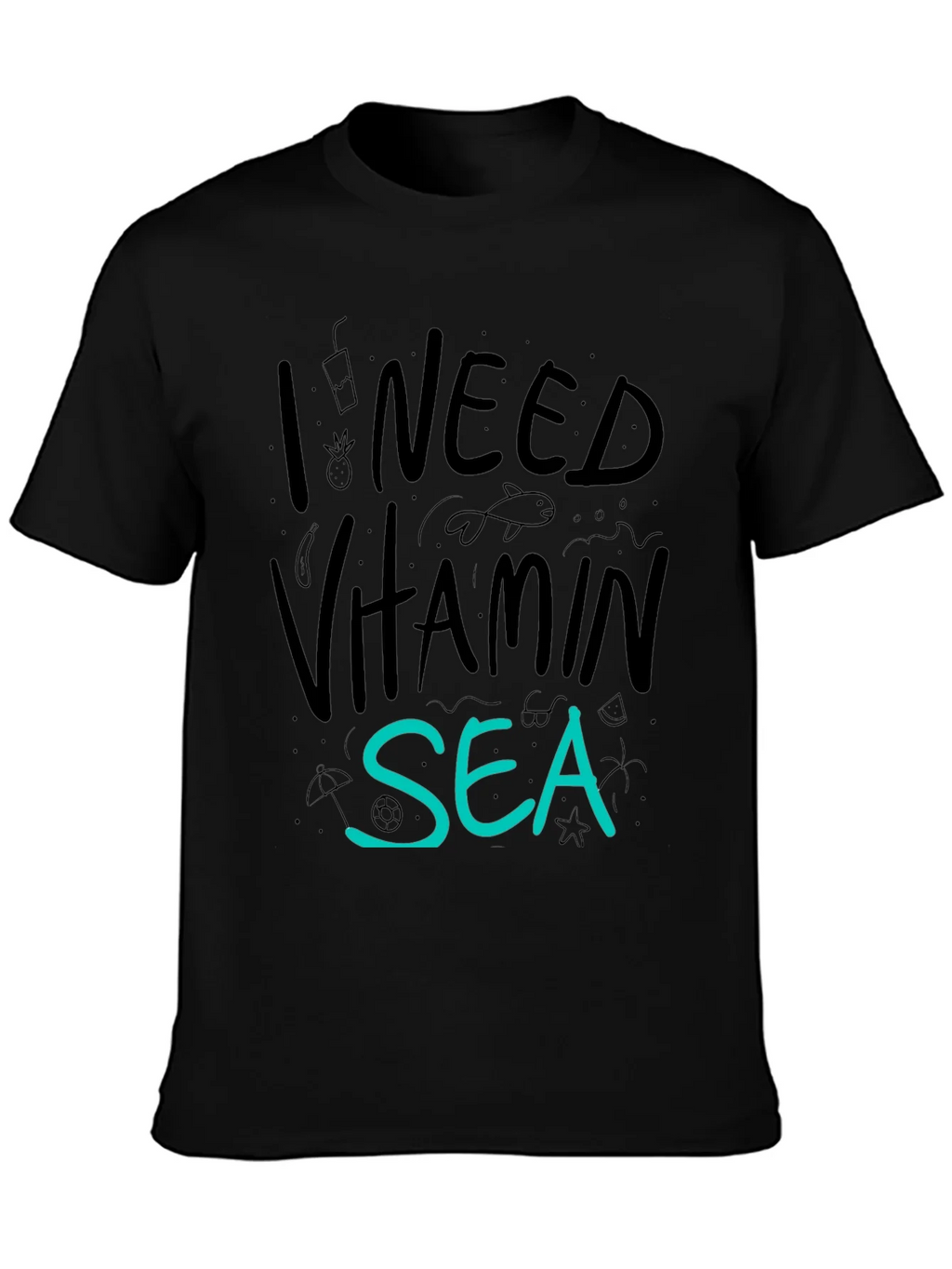 I Need Vitamin Sea T-Shirt - Black Cotton Tee product image 3